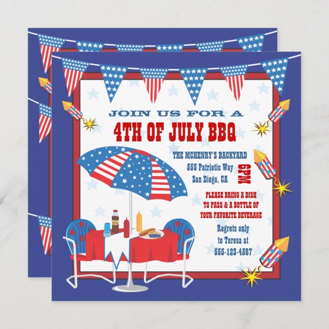 4TH of July Patriotic Picnic BBQ Party Invitation (Front/Back)