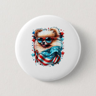 4th of July Patriotic Pomeranian Dog US Flag  6 Cm Round Badge