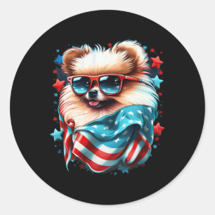 4th Of July Patriotic Pomeranian Dog Us Flag Classic Round Sticker
