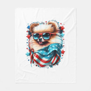4th of July Patriotic Pomeranian Dog US Flag Fleece Blanket