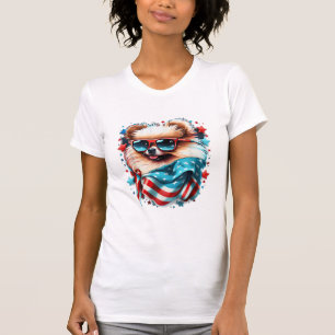 4th of July Patriotic Pomeranian Dog US Flag  T-Shirt