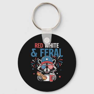 4th Of July Patriotic Racoon Funny Quote Red Whit Key Ring