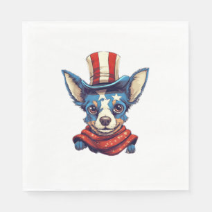 4th Of July Patriotic Rat Terrier Dog  Napkin