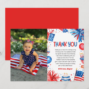 4th Of July Patriotic Red White and Blue Birthday Thank You Card