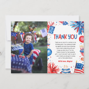 4th Of July Patriotic Red White and Blue Birthday Thank You Card