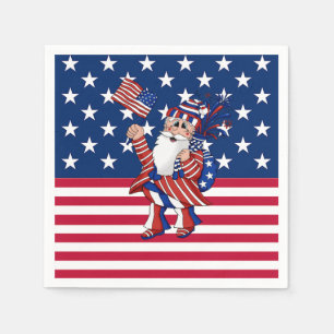 4th Of July Patriotic Red, White & Blue BBQ Santa Napkin