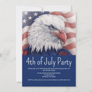 4th of July Patriotic Red White Blue USA Party Invitation