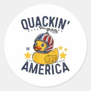 4th Of July Patriotic Rubber Duck Tee Quackin' In Classic Round Sticker