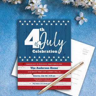 4th of July Patriotic Rustic Wood American Flag Invitation Postcard