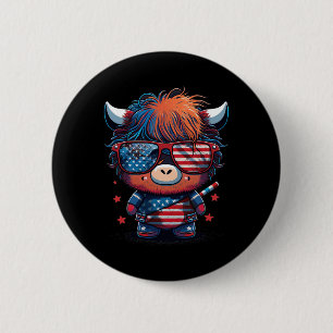 4th Of July Patriotic Scottish Cow Us Flag  6 Cm Round Badge