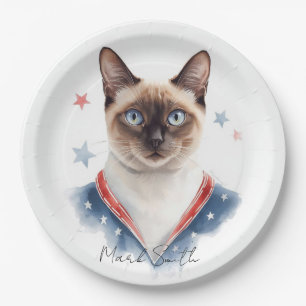 4th of July Patriotic Siamese Cat Lover Paper Plate