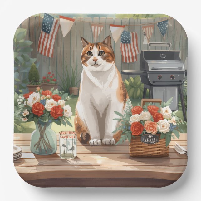 4th of July Patriotic Siamese Cat Paper Plates  (Front)