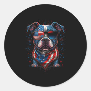 4th Of July Patriotic Staffordshire Bull Terrier D Classic Round Sticker