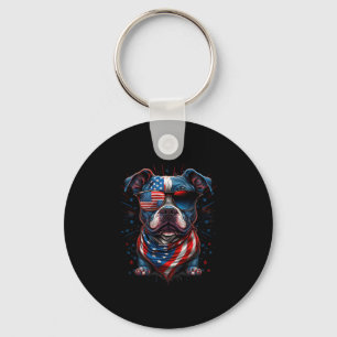 4th Of July Patriotic Staffordshire Bull Terrier D Key Ring