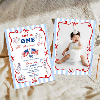 4th of July Patriotic Theme 1st Birthday Invite