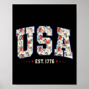 4th Of July Patriotic Us Flag Floral Usa Est 1776 Poster