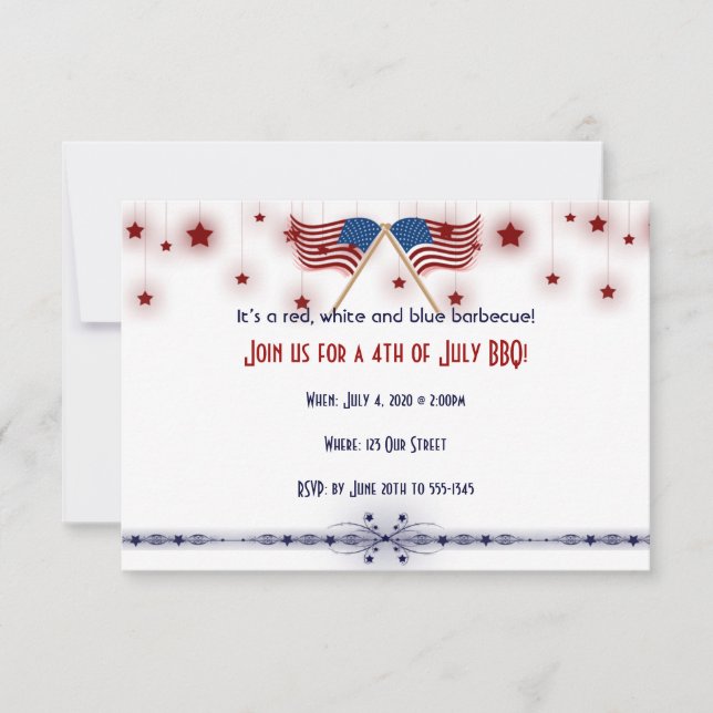 4th of July Patriotic US Flags and Stars Invitation (Front)