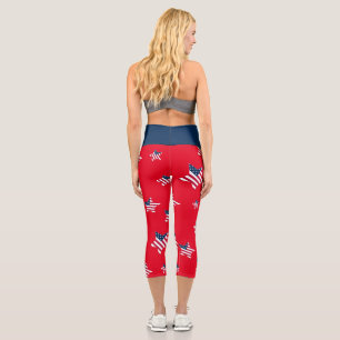 4th of July patriotic USA america flag star party Capri Leggings