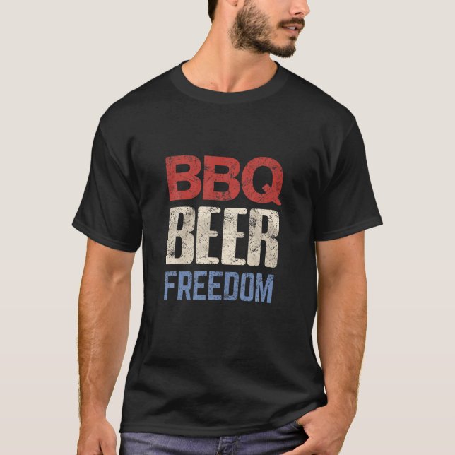4th of July Patriotic USA American Flag BBQ Beer F T-Shirt (Front)