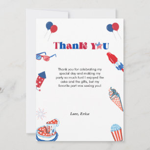 4th of july patrotic day birthday thank you card