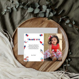 4th of july patrotic day birthday thank you card
