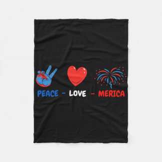 4th Of July Peace Love Merica  Fleece Blanket