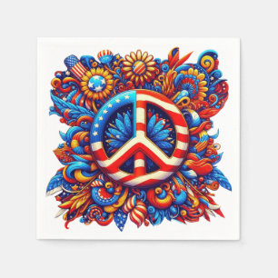 4th of July-Peace Sign-Independence Day-Groovy- Napkin