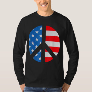4th Of July Peace Sign Symbol American Usa Flag T-Shirt