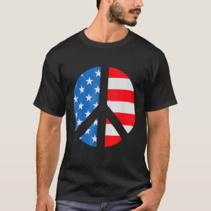 4th Of July  Peace Sign Symbol American Usa Flag T-Shirt