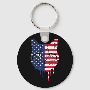 4th Of July Persian Cat Aaamerican Flag Patriotic Key Ring