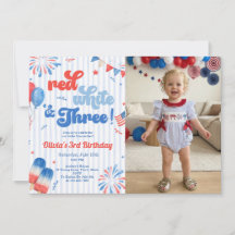 4th of July Photo 3rd Birthday Party Invitation