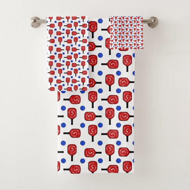 4th of July Pickleball Red White Blue Paddles Ball Bath Towel Set (Insitu)