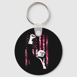 4th Of July Pink Camo Camouflage Us Flag Fist Figh Key Ring