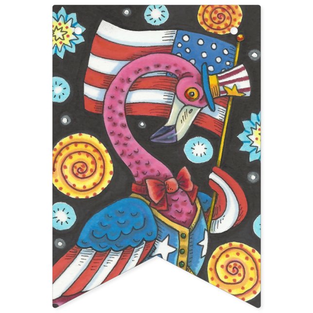 4TH OF JULY PINK FLAMINGO, BIRD BUNTING BANNER (First Flag)