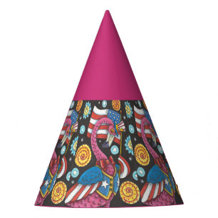 4TH OF JULY PINK FLAMINGO, HOLIDAY BIRD PARTY HAT