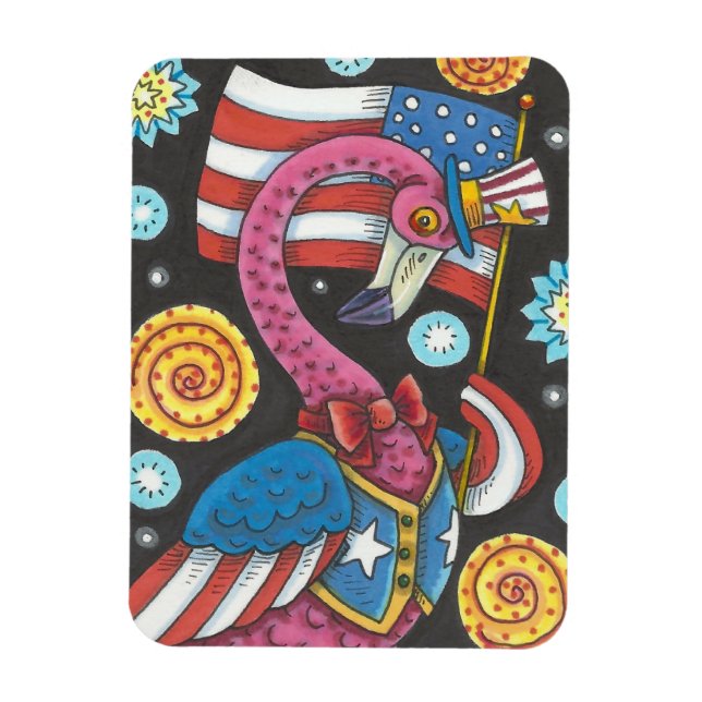 4TH OF JULY PINK FLAMINGO, UNCLE SAM MAGNET (Vertical)
