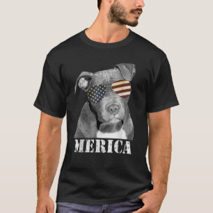 4th of July Pitbull Funny Merica Dog USA Flag Shad T-Shirt