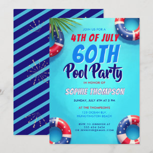 4th of July Pool Party Americana 60th Birthday Invitation