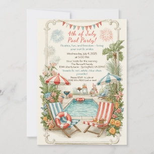 4th of July Pool Party Invitation – Elegant Line