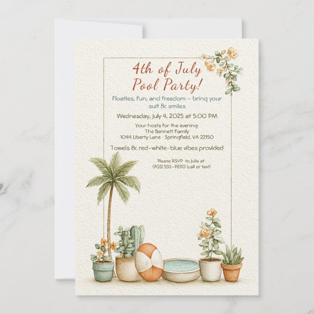 4th of July Pool Party Invitation – Elegant Line (Front)