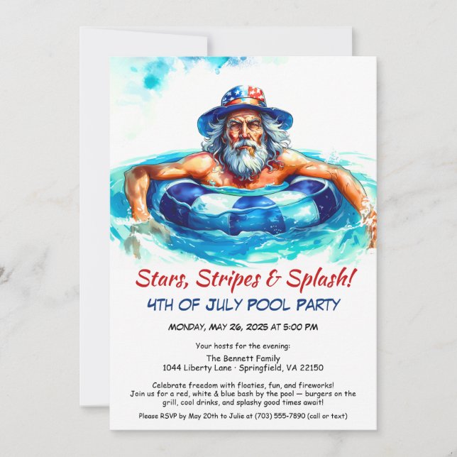 4th of July Pool Party Invitation – Patriotic  (Front)