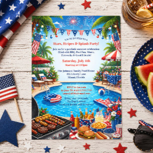 4th of July Pool Party Patriotic BBQ Invitation