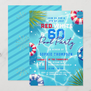 4th of July Pool Party Woman Modern 60th Birthday Invitation