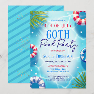 4th of July Pool Party Woman Trendy 60th Birthday Invitation