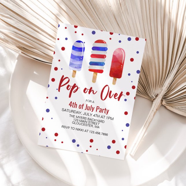 4th of July Pop on Over Red White Blue Ice Pops Invitation (Creator Uploaded)