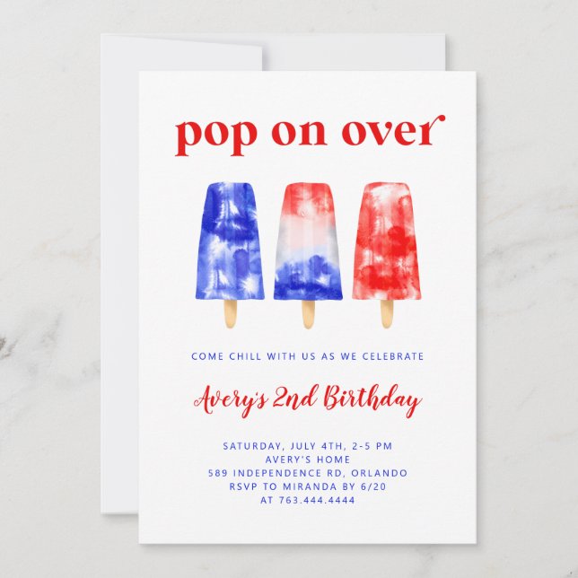 4th of July Popsicle Birthday Invitation (Front)