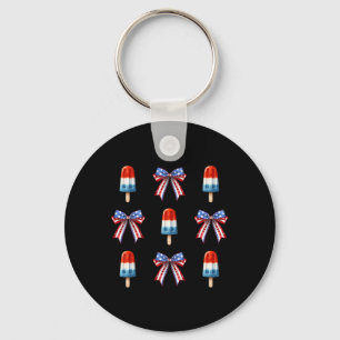 4th Of July Popsicle Bows Coquette American Flag P Key Ring