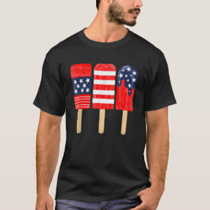 4th Of July Popsicle Red White Blue American Flag T-Shirt