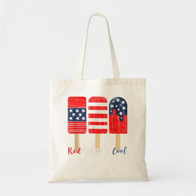 4th of July Popsicle Red White& Cool American Flag Tote Bag (Front)