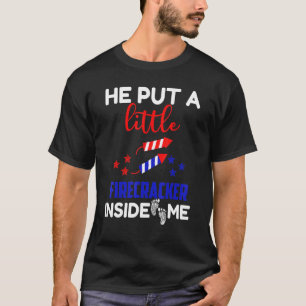 4th Of July Pregnancy Announcement Little Firecrac T-Shirt